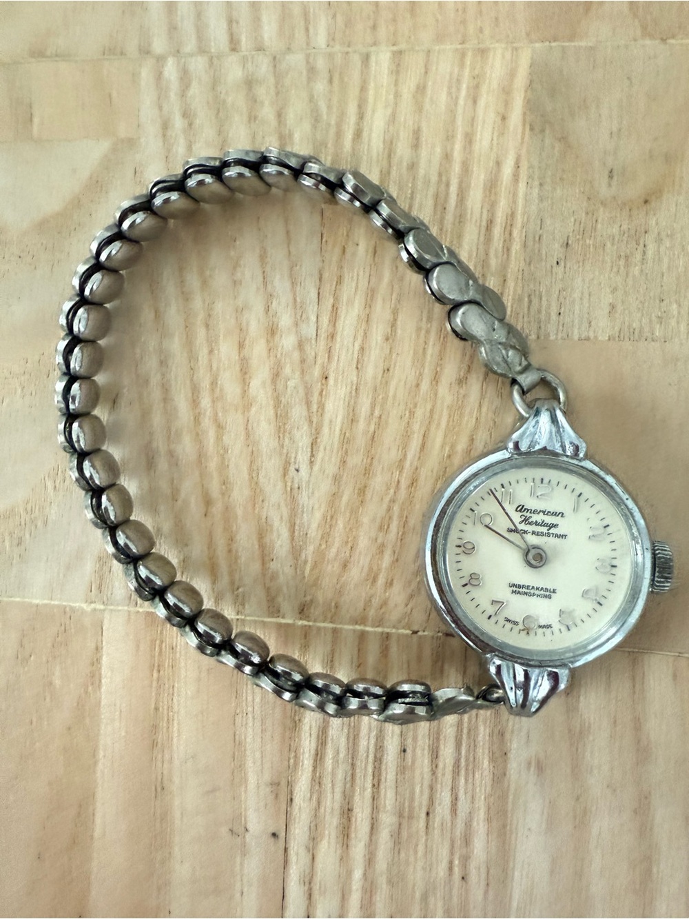 American heritage ladies silver tone winding mechanical watch